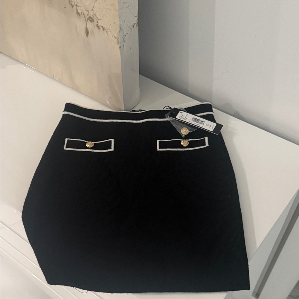 Alice + Olivia Black Mini Skirt with Gold Accents